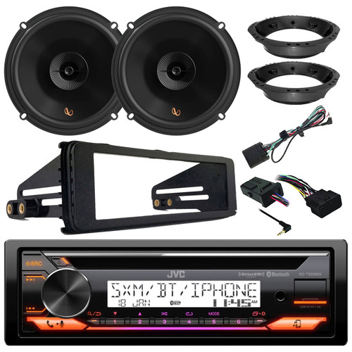 JVC KD-T92MBS Single DIN Marine MotorSports Bluetooth USB/AUX CD Player AM/FM Radio Stereo Receiver W/Install Kit, 2x 6.5" 150W Max 2-Way Speakers W/Adapters, Handlebar Control Interface (1998-2013)