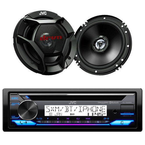 JVC KD-T92MBS Single DIN Marine MotorSports Bluetooth USB AUX AM/FM Stereo CD Player Receiver and 6.5" 2-Way 300 Watt Max Power Automotive Speakers (Pair)