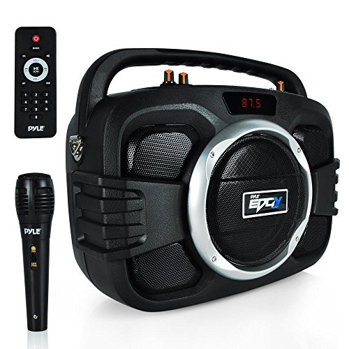 Pyle Bluetooth PA System Karaoke BoomBox Speaker High Power Ligh Weight , Built-in Rechargeable Battery, Wireless Microphone, Recording Ability, MP3/USB/SD/FM Black (PWMA245BT)