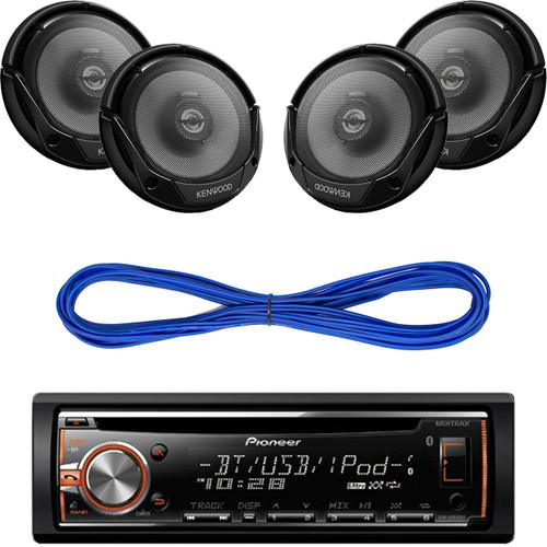 Pioneer DEHX6900BT CD/MP3 Bluetooth Receiver Aux Input USB Multicolor Illumination With Remote, Kenwood KFC-1665S 6 1/2" Sport Series 2-Way Flush Mount Coaxial Car Speakers, 14 Gauge 50 Foot Speaker Wire