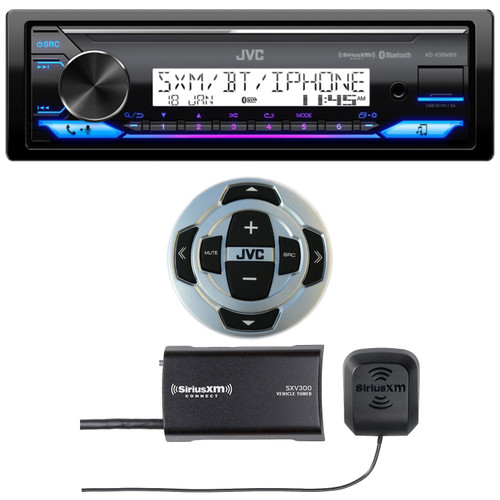 JVC KD-X38MBS Single DIN Marine MotorSports Bluetooth USB AUX LED Stereo Receiver, Wired Remote, Satellite Radio Tuner Kit