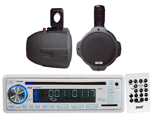 8" Black 300W 2Way Marine Wake Board Speakers,Pyle USB CD Mp3 AUX AM FM Receiver