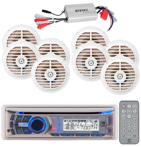 240W Dual AMB600W Marine Boat Waterproof WB Stereo + 8 5.25" Speakers W/800w Amp