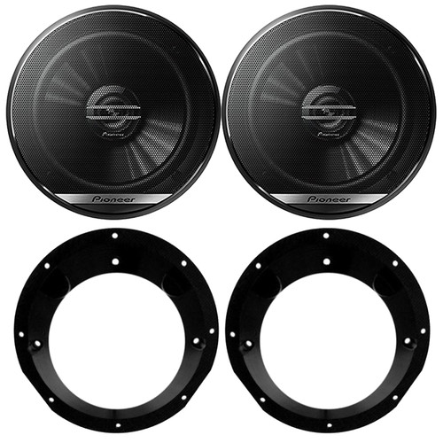HARLEY TOURING JVC SPEAKER PACKAGE: One Pair (QTY 2) Of Pioneer TS-G1620F 6.5" 300 Watt Max Power 2-Way Coaxial Speakers, Speaker Adapter for 6.5" to 6.75" Speakers fits Harley Davidson 1996-2013
