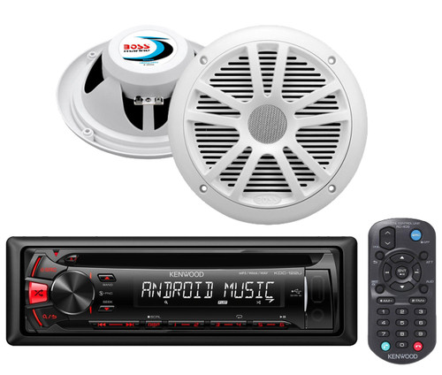 Kenwood AUX USB CD AM FM  Mp3 Car Radio, 2 White Boss 180W 6.5" Car Speaker Set