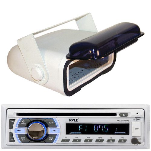 Pyle PLCD43MRB Single DIN Marine Bluetooth USB/AUX MP3 Player AM/FM Radio In-Dash Stereo Head Unit Receiver, Marine Stereo Housing w/Full Chassis Wired Casing (White)
