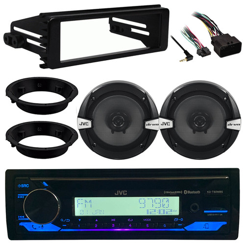 JVC 6.5" 300W 2-Way Speakers (Pair) with Adapters, 98-2013 Harley Radio Install Kit, JVC KD-T92MBS Single DIN Marine Bluetooth USB AUX AM/FM Radio CD Player Receiver