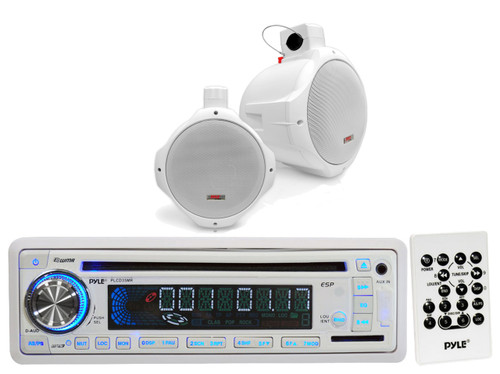 Pyle White 6.5" Marine 200W Wake Board Speakers, Pyle USB CD AUX AM FM Mp3 Radio
