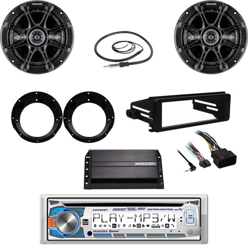 Dual Bluetooth CD-Harley FLHX FLHT Dash Kit, Amp, Antenna, Kicker Speaker Set