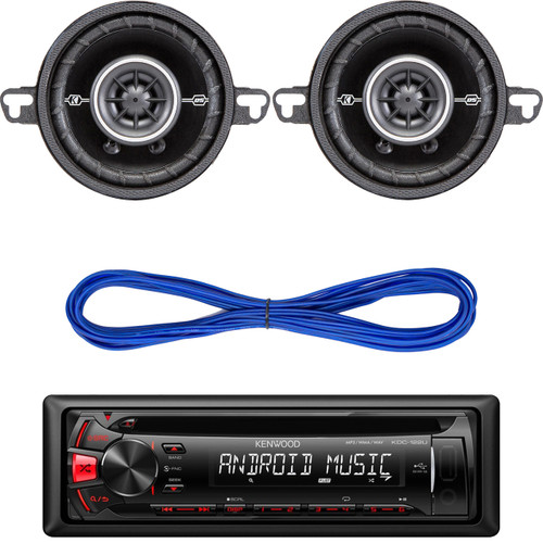 Kenwood KDC-115U Car In Dash CD MP3 AUX USB Stereo Receiver Player Single Din With Remote, Kicker DSC35 (41DSC354) 3-1/2" D-Series Coaxial 2-Way Car Speakers With 1/2" Tweeters, 14 Gauge 50 Foot Speaker Wire