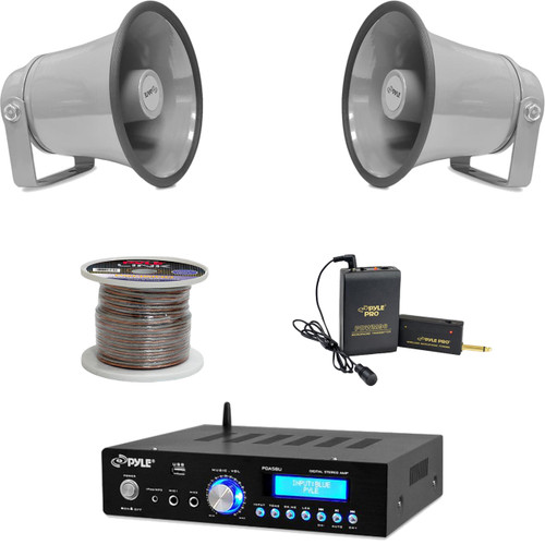 PDA5BU Mini USB Bluetooth Amplifier, 6.3." PA Speakers, Lavalier Mic Set, Wires