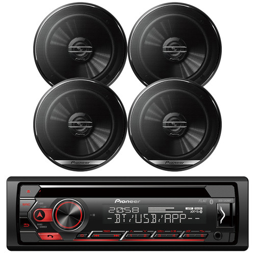 Pioneer DEH-S420BT Single DIN Bluetooth In-Dash CD Player Car Stereo Receiver Bundle with 4x Black Pioneer 6.5" Car Audio Speakers