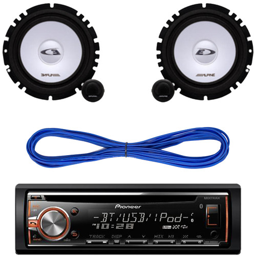 Pioneer DEHX6900BT CD/MP3 Bluetooth Receiver Aux Input USB Multicolor Illumination With Remote, Pair Alpine Type-E Series SXE-1750S Car Audio 6.5-Inch Component 2-Way car Speakers System, 14 Gauge 50 Foot Speaker Wire