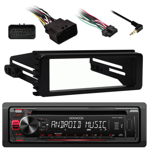 99-9600 Harley Install Single Din FLHX Kit, KDC125U USB CD AM FM Car Receiver