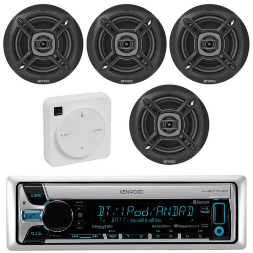 Package Bundle Kit Includes: 1 Kenwood KMR-D765BT Bluetooth Stereo USB/AUX CD Player Receiver Unit + 4x (2 Pairs) of Enrock EKMR1672B 6-1/2" Inch Black Marine Speakers + 1 Dual XGPS10M Boat Bluetooth Wireless GPS Receiver