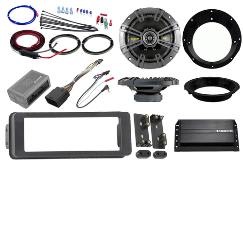Bluetooth USB Harley 98-2013 Adapter Install Kit, Kicker Amp, Kicker 6.5" Set