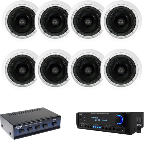 PT390AU Home USB AUX Receiver,6.5" In-Ceiling 250W Speakers w/Speaker Selector