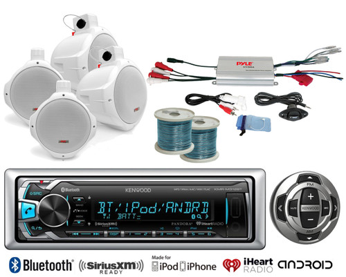 8"Marine Speakers w/Wiring, Kenwood Bluetooth USB Radio/Remote, Marine Amplifier