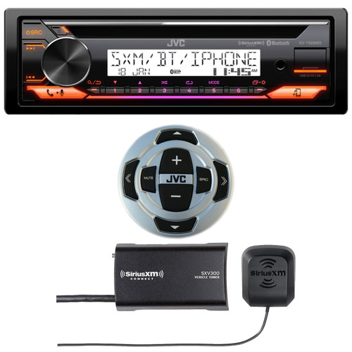 JVC KD-T92MBS Single DIN Bluetooth Marine USB AUX AM/FM Stereo CD Player Receiver Bundle with Wired Remote, Satellite Radio Tuner Kit
