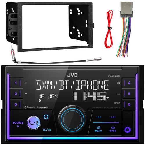 JVC KW-X850BTS Double DIN Mechless Bluetooth USB/AUX AM/FM Digital Media Car Stereo Receiver, Double DIN Stereo Install Kit, Wiring Harness, Antenna Adapter (Bundle Fits Select 2000-2008 GM Vehicles)