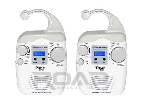 2 X New Pyle PSR6 Hanging Waterproof AM/FM Radio LCD Shower Digital Clock-White