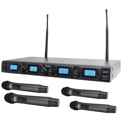 New Pyle PDWM4360U Wireless Microphone System, UHF Quad Channel, 4 Handheld Microphones, Rack Mountable