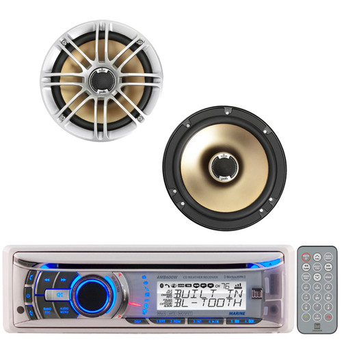 2 Silver 6.5"330W Marine Polk Audio Speakers,Marine Bluetooth CD iPod Dual Radio
