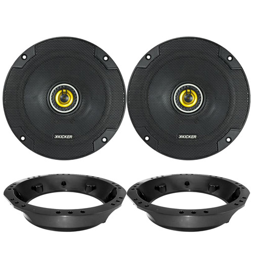 2x Kicker 46CSC654 600-Watt 6.5" 2-Way Black Car Coaxial Speakers, Enrock Harley Speaker Ring Adapter Fits 1998-2013 Touring