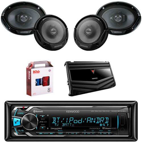 1 X In Dash Kenwood KMMBT322U In Dash Media Bluetooth Receiver, 1 X Pair Kenwood KFC6966S  6X9" Speaker, 1 X Pair Kenwood KFC1665S 6.5" Speakers, 1 X Kenwood KAC6406 4/3/2 Ch Amp, 1 X 8g Install Kit