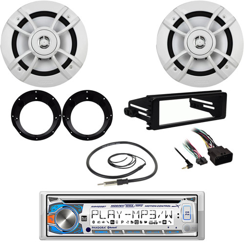 Bluetooth CD Marine Radio,Harley FLHX DIN Kit,Antenna,6.5"100W Speakers/Adapters