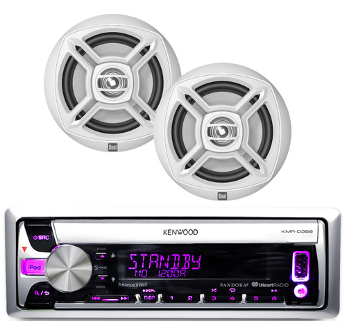 Kenwood Marine Mp3 USB CD AUX iPod Receiver, 2 White Dual 6.5" 100W Speaker Set