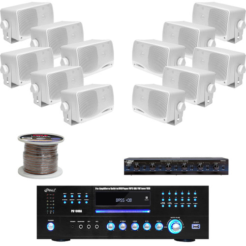 PLMR24 Box 3.5" Speakers, Speaker Selector, Wires, PD1000A USB DVD Mp3 Receiver