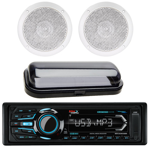 Boss Audio Systems MR1308UABK Single Din Mechless Bluetooth Enabled MP3 Compatible Solid State Receiver, PLMRCB1 Pyle Water Resistant Radio Shield (Black), Magnadyne WR45W 5" Dual Cone Waterproof Speaker