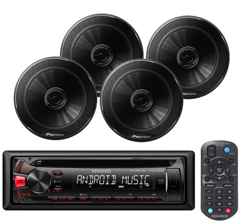 KDC122U Car Mp3 USB CD AUX AMFM  Kenwood Radio,4 Black Pioneer 6.5"250W Speakers