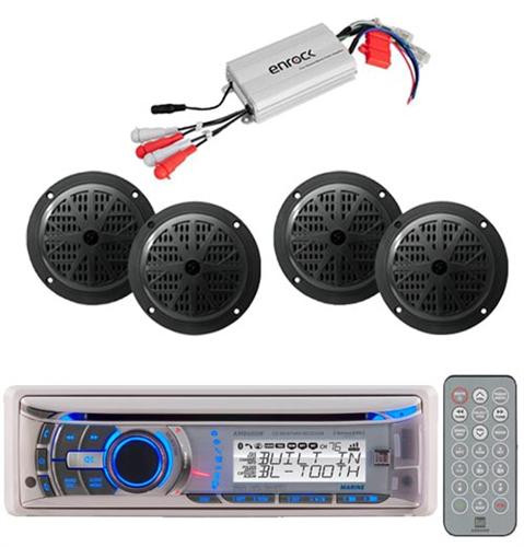 Dual Boat Marine Detachable Face CD MP3 USB Receiver/800W Amp +4 Black Speakers