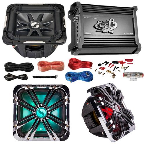 Marine Car Subwoofer And Amp Combo: Kicker 11S10L74 10" Audio Subwoofer Speaker + 10" Chrome Grill With LED Lighting + Lanzar 2000W Mono Block Stereo Amplifier + 8 Gauge Marine Amplifier Installation Kit