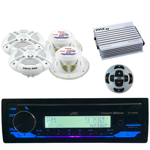 JVC KD-T92MBS Single DIN Marine MotorSports Bluetooth USB AUX AM/FM Radio Stereo SiriusXM Ready CD Player Receiver, Marine 7.7"Speakers,400W Marine Amplifier, Wired Remote