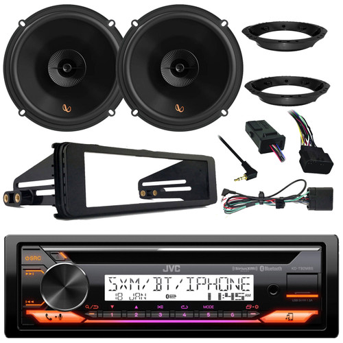 JVC KD-T92MBS Single DIN Marine MotorSports Bluetooth USB/AUX CD Player AM/FM Radio Stereo Receiver W/Install Kit, 2x 6.5" 150W Max 2-Way Multi-Element Speakers W/Adapters, Handlebar Control Interface