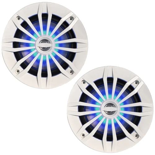 One Pair (QTY 2) Of Enrock EMLED265W 6.5" 180 Watt Peak Power 2-Way Boat Blue LED White Speakers
