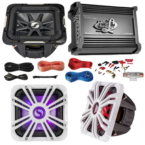 Marine Car Subwoofer And Amp Combo: Kicker S12L74 12" Audio Subwoofer Speaker + 12" White Grill With LED Lighting + Lanzar 2000W Mono Block Stereo Amplifier + 8 Gauge Marine Amplifier Installation Kit