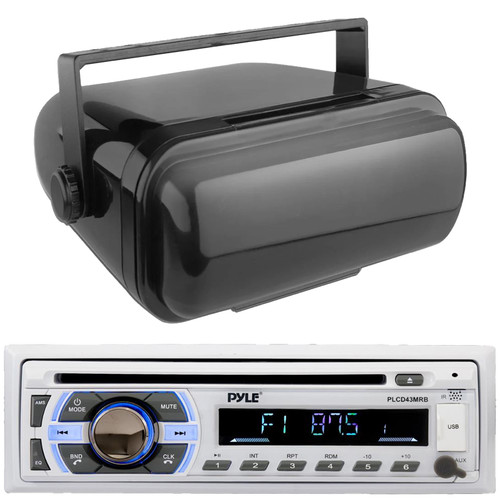 Pyle PLCDBT95 Single DIN Marine Bluetooth USB/AUX MP3/CD Player AM/FM Radio In Dash Stereo Receiver Bundle Combo With Black Stereo Housing w/Full Chassis Wired Casing
