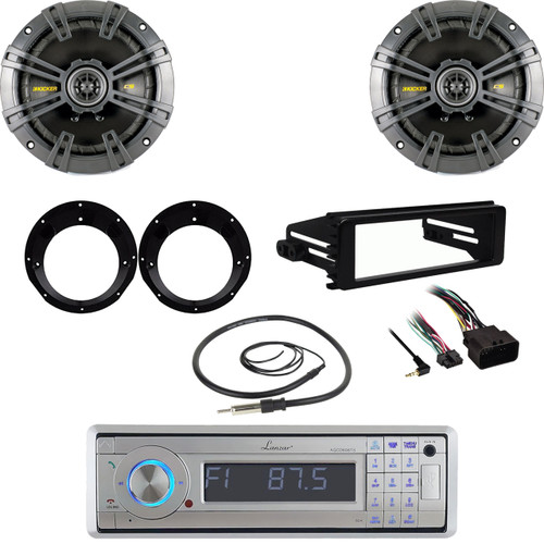 Lanzar CD Radio, Harley FLHT Dash Kit, Kicker 6.75" Speakers, Antenna, Adapters