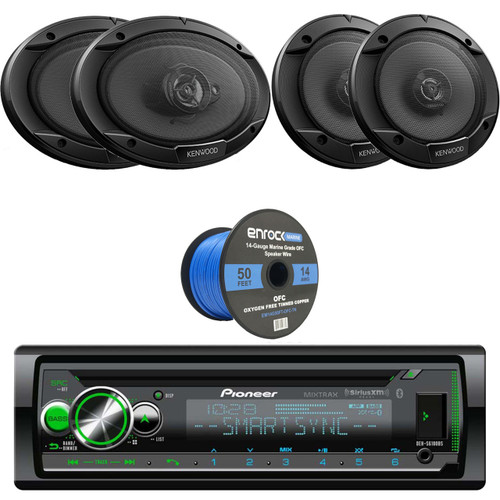 Pioneer DEHS6100BS CD/MP3 Bluetooth Receiver Aux Input USB Multicolor Illumination , 14 Gauge 50 Foot Speaker Wire, Kenwood KFC-1665S 6 1/2" Sport Series 2-Way Flush Mount Coaxial Car Speakers, Kenwood 6X9" 3-Way Speaker 550W