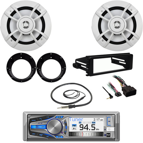 Dual Bluetooth CD Radio, FLHX Harley DIN Kit, 6.5" Speakers/ Adapters, Antenna
