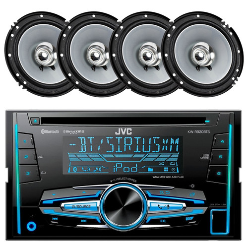JVC KW-R920BTS Double DIN Bluetooth In-Dash Car Stereo Receiver, Kenwood KFC-1665S 6 1/2" Sport Series 2-Way Flush Mount Coaxial Car Speakers