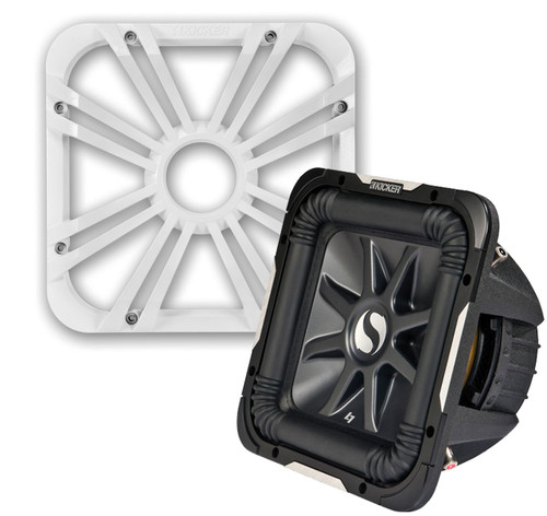 Package Bundle Combo Inludes 1x KICKER S12L74 12" Inch 2400 Watt 2-Ohm Car Audio Square Subwoofer = 1 Kicker 11L712GLW 12" Square Grill With LED Lighting for Solo-Baric L7 Subwoofer - White