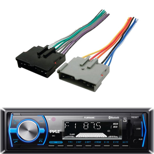 Pyle PLMRB29B Single DIN Marine Bluetooth USB/AUX MP3 Player AM/FM Radio In-Dash Black Stereo Receiver w/ Remote Control Bundle Combo With Speaker Wire Harness Fits 1985-2003 Ford