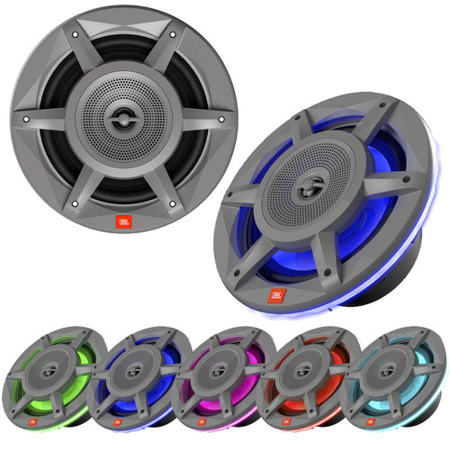 JBL JBLMARSPKSD82MGAM 8" 500 Watts Max Power Premium Convertible 3-Way Gray Boat Audio Speakers with Multicolor RGB LED Lighting (Pair, Bulk Packaging)