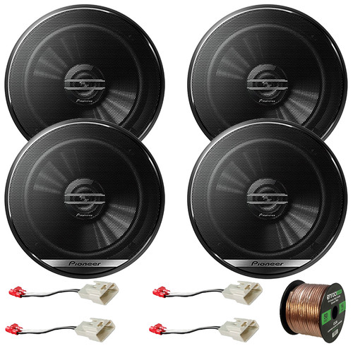 Two Pairs (QTY 4) Of Pioneer TS-G1620F 6.5" 300 Watt Max Power 2-Way Coaxial Car Audio Speakers Bundle Combo With 50 Feet 16 Gauge Speaker Wire, 2x Speaker Connector for Select Toyota Vehicles