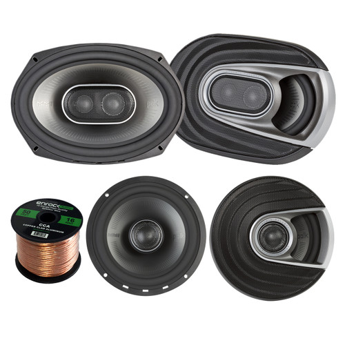 2x Polk Audio MM MM652 Series Ultra Marine Certified 6.5" 2 Way Coaxial Car / Boat Speakers, 2x MM692 Marine 6x9" 3 Way Car / Boat Speakers, Enrock Audio 16-Gauge 50 Foot Speaker Wire